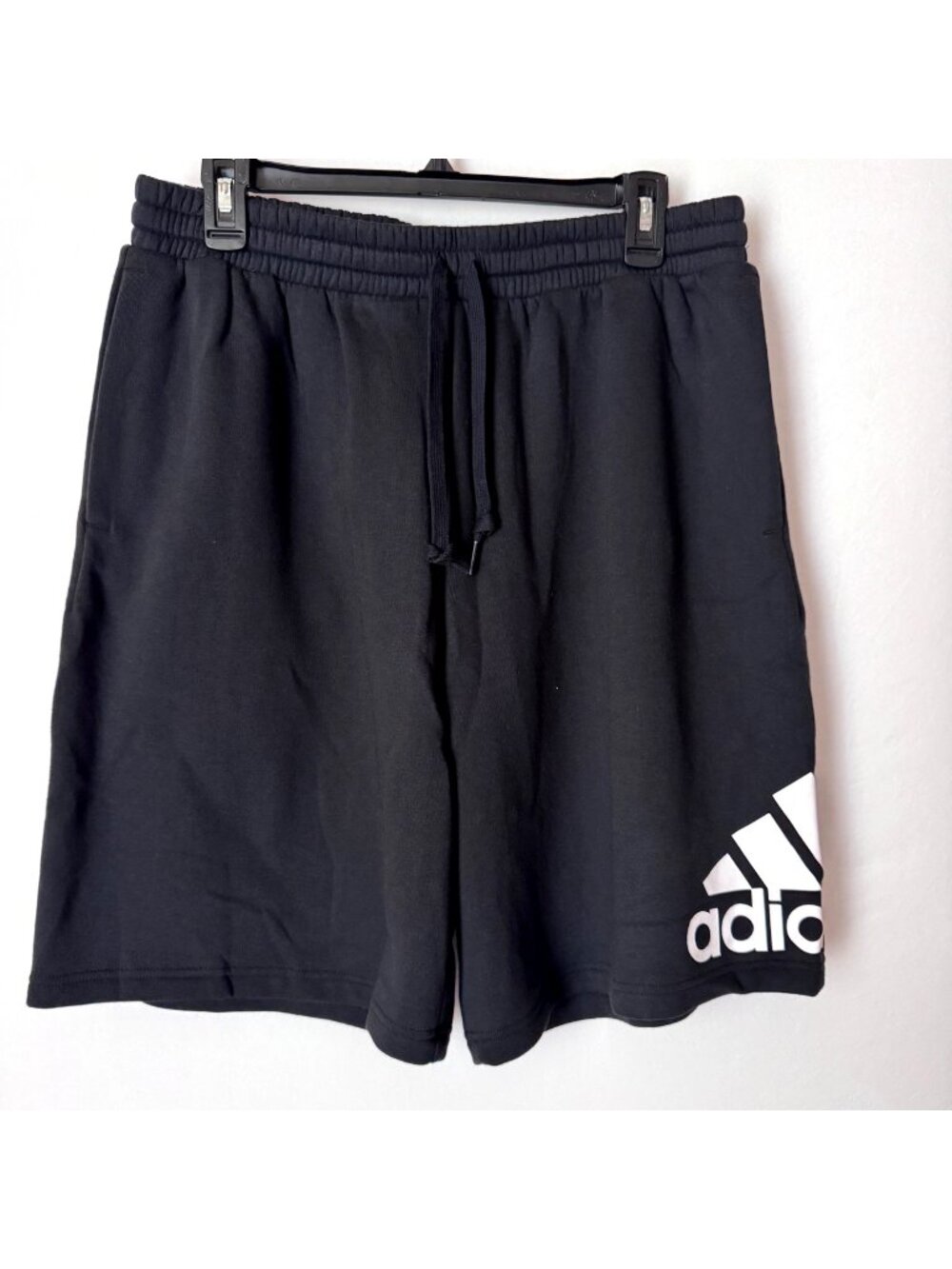 Adidas Men Black Logo Fleece Shorts Elastic Waist Drawstring Size L